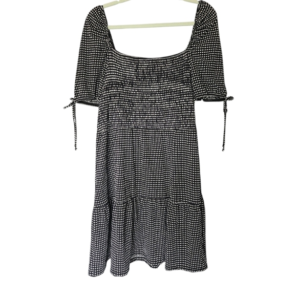 Topshop Gingham Black & White Prairie Dress Size US 14 Ruffle Short Sleeve NWT - Picture 2 of 11